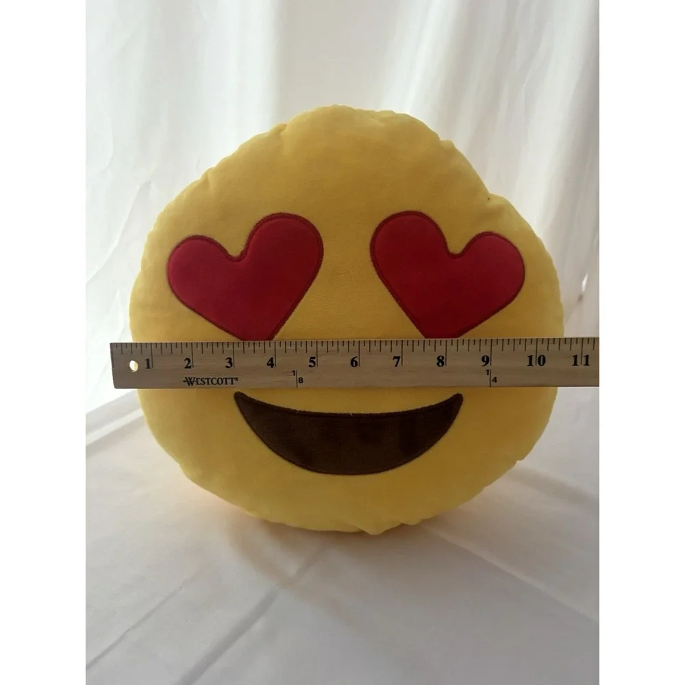 Emoji Red Heart Eyes 11 Inch Plush Stuffed Animation Decor Yellow Round Pillow